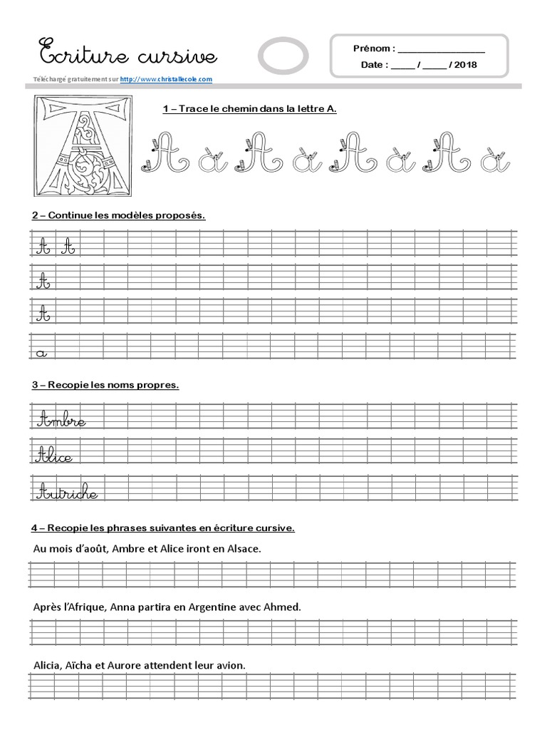 Exercice d'écriture cursive CE1 | PDF | Notation | Écriture