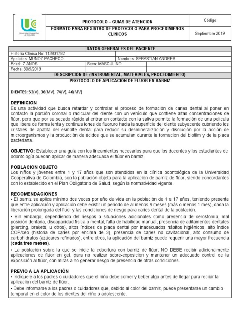 Formato aplicacion de fluor en barniz pdf fl or odontolog a
