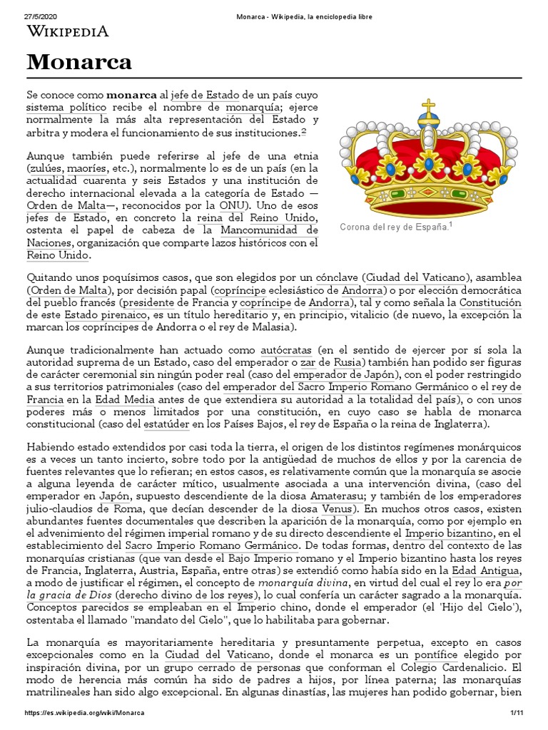Monarca - Wikipedia, La Enciclopedia Libre | PDF | Monarca | Posiciones ...