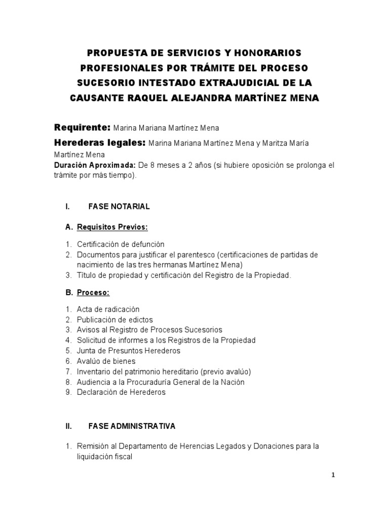 Propuesta de Honorarios Sucesión Intestada | PDF | Herencia | Gobierno