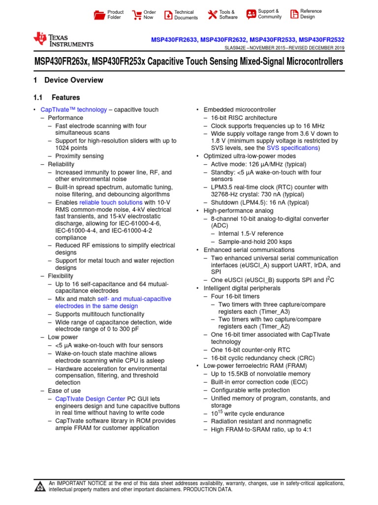 MSP 430 FR 2533 | PDF | Microcontroller | Error Detection And Correction