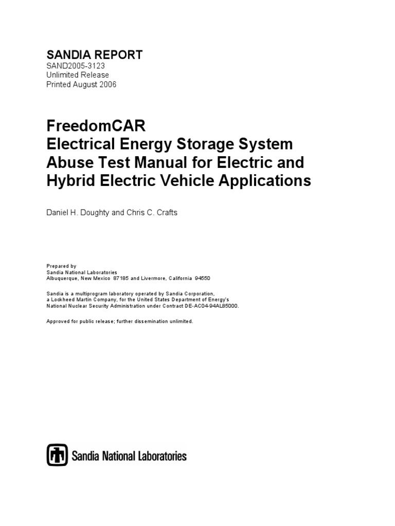 FreedomCAR Electrical Energy Storage System Abuse Test Manual For