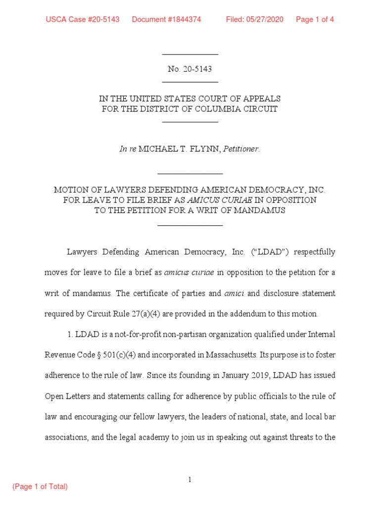 LDAD Motion for Leave Amicus Brief Amicus Curiae Mandamus