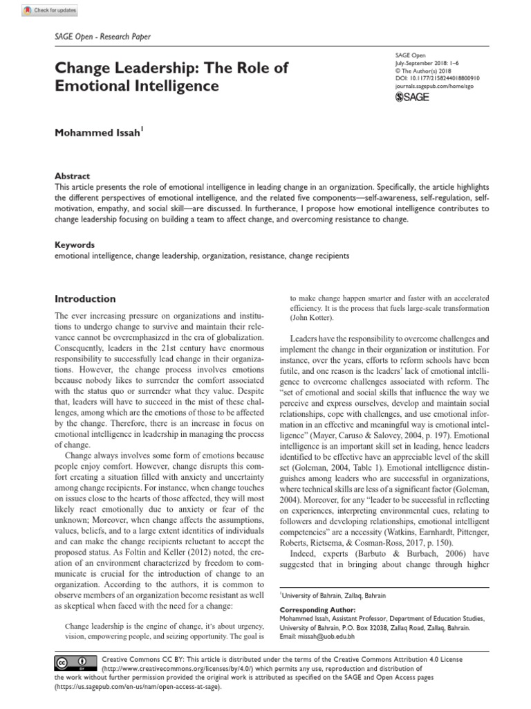 Change Leadership - The Role of Emotional Int | PDF | Leadership ...
