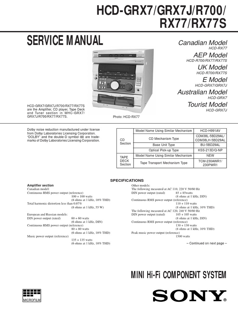 Sony hcd-grx7 grx7j r700 rx77 rx77s SM | PDF | Decibel | Alternating ...