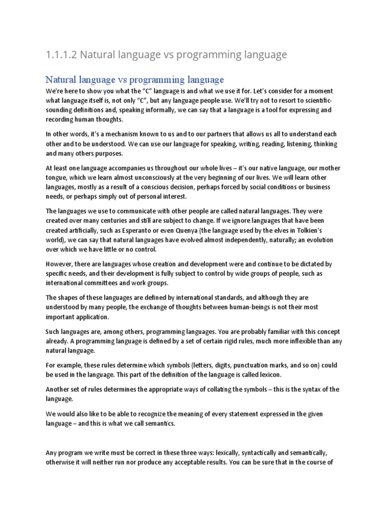 1.1.1.2 Natural Language Vs Programming Language | PDF | Programming ...
