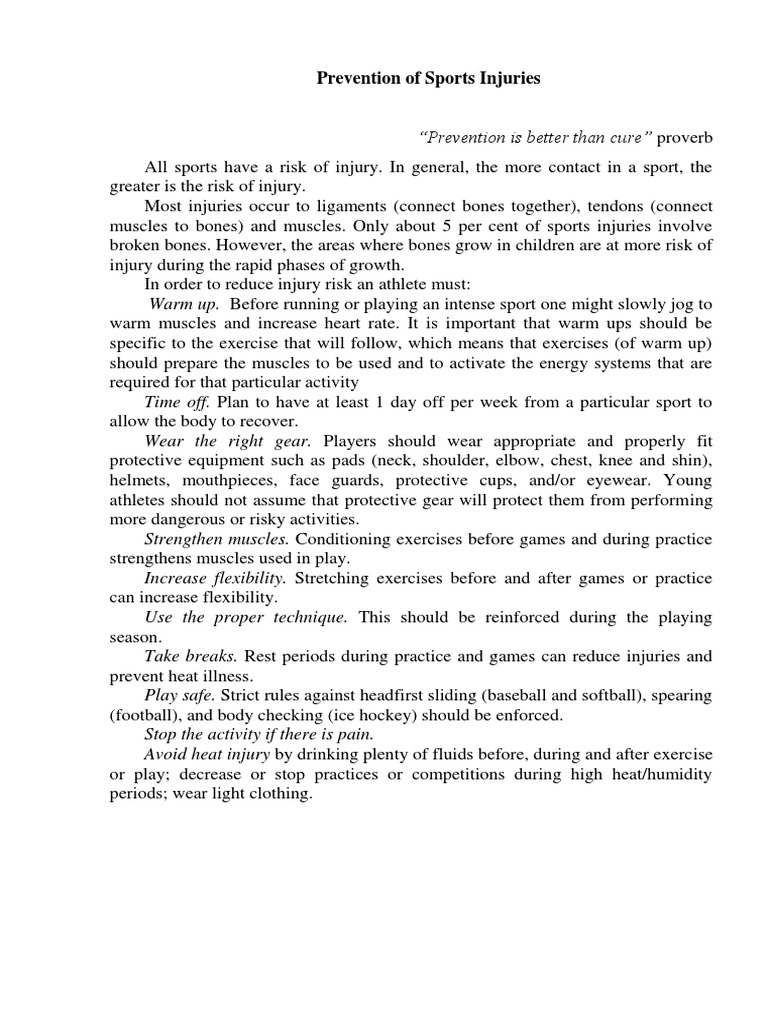 Prevention of Sports Injuries | PDF