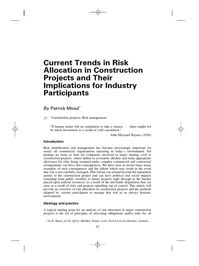 Risk Allocation Trends in Construction | PDF | Risk | Risk Management
