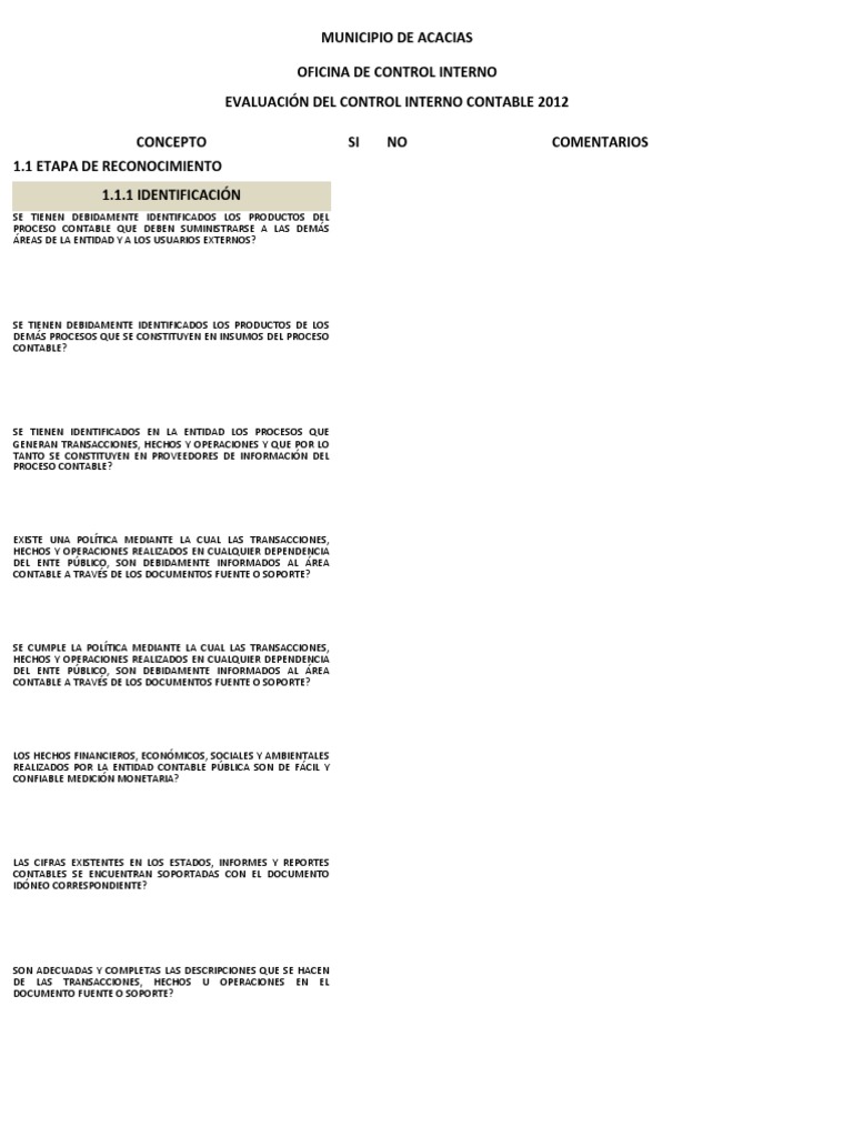 Evaluación Control Interno Contable 2012 | PDF | Teneduría de libros ...