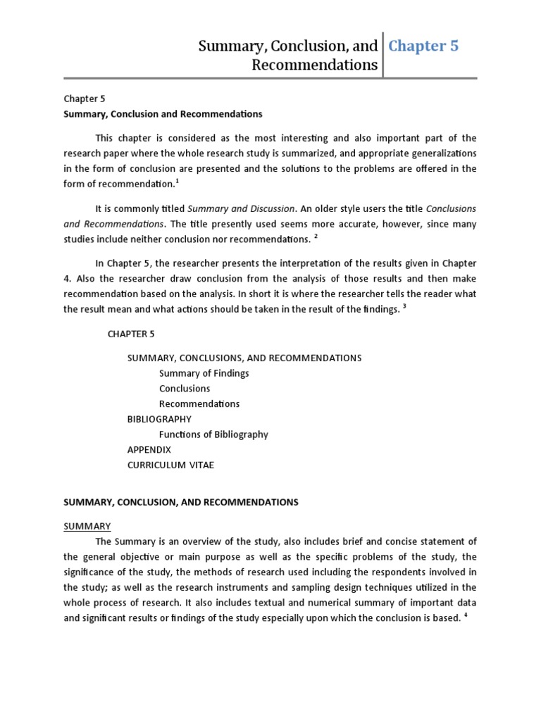 Conclusion recommendation chapter dissertation