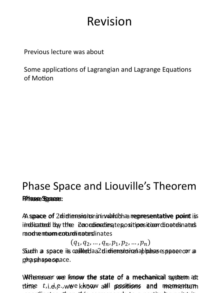 Revision Previous Lecture Was About Some Applications Of Lagrangian