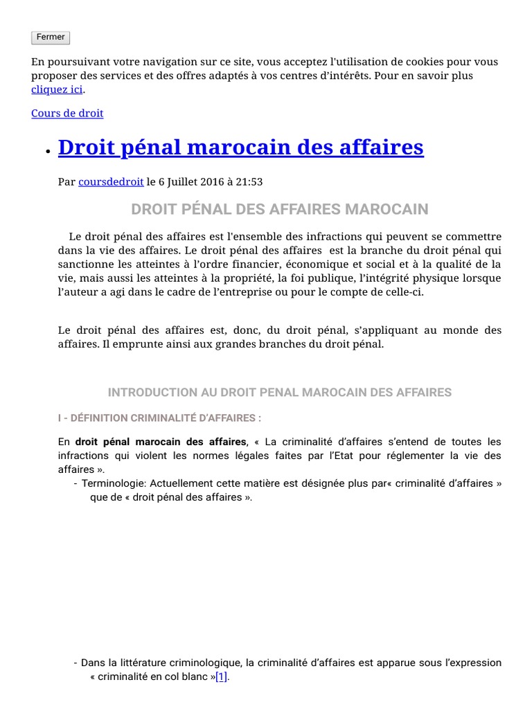 Droit Pénal des Affaires au Maroc | PDF | Blanchiment d'argent | Loi ...