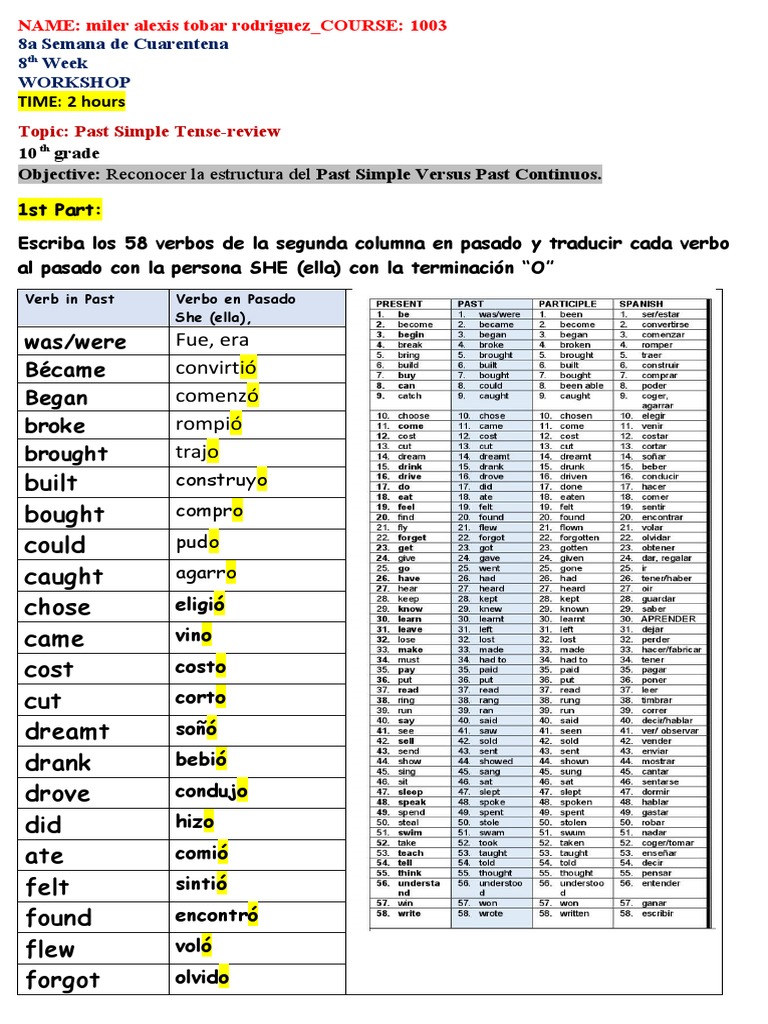 Columna De Verbos Ingles 58 Verbos en Pasado Ingles | PDF | Idiomas | Escuelas