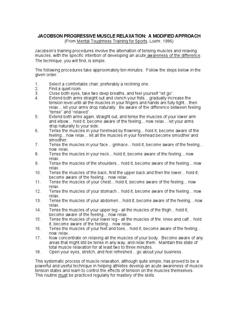 Jacobson Muscle Relaxation Techniques | PDF | Relaxation (Psychology)