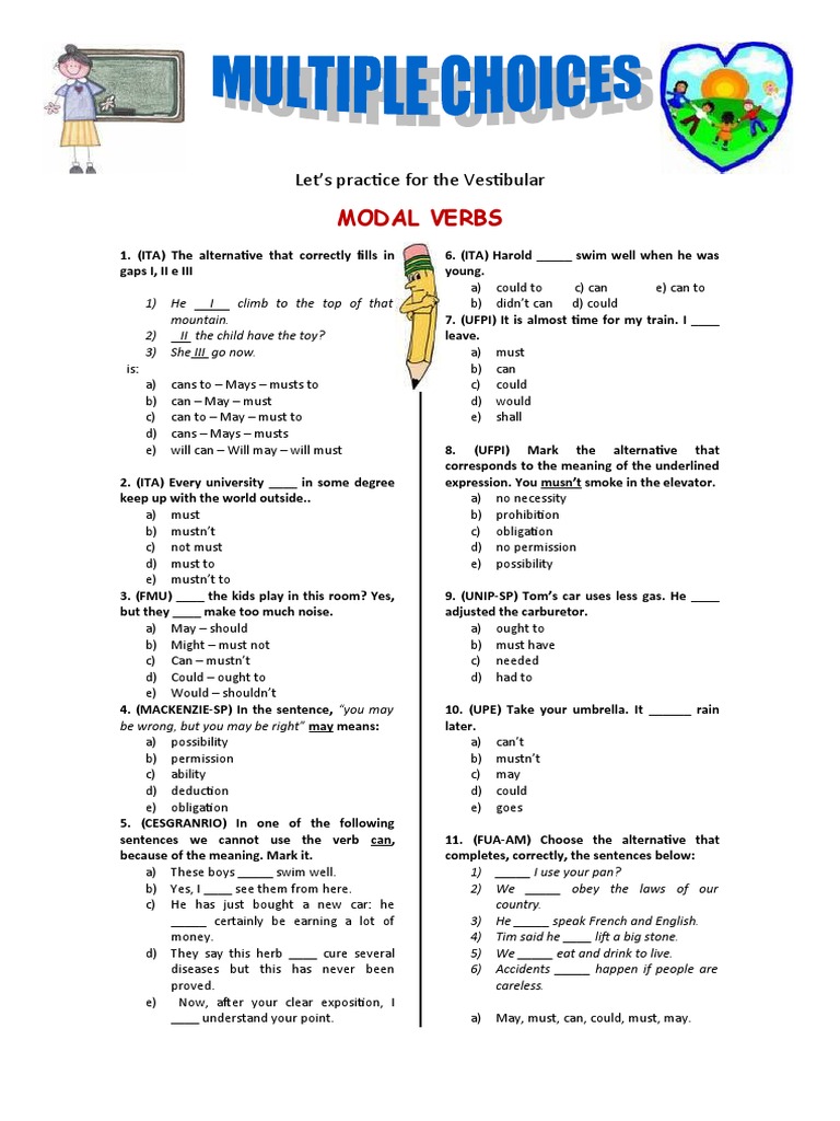 Modal Verbs Multiple Choice Pdf Morphology Language Mechanics