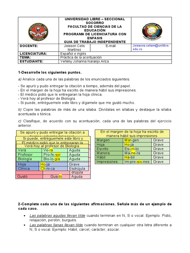 Trabajo EL ACENTO Guía de Trabajo | PDF | Palabra | Adverbio, image size:768x1024