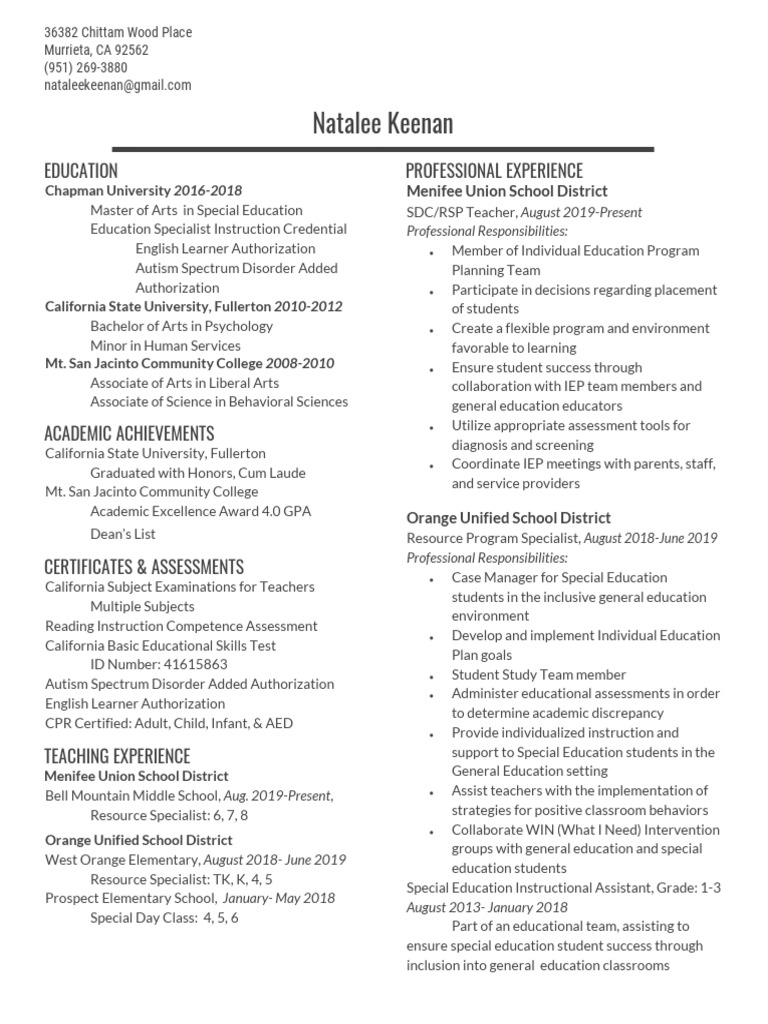 Natalee Keenan's Teaching Portfolio | PDF | Special Education ...