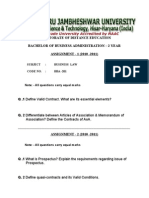 Subject: Business Law Code No.: Bba - 201 Max. Marks: 20: Association? Define The Contracts of Aoa