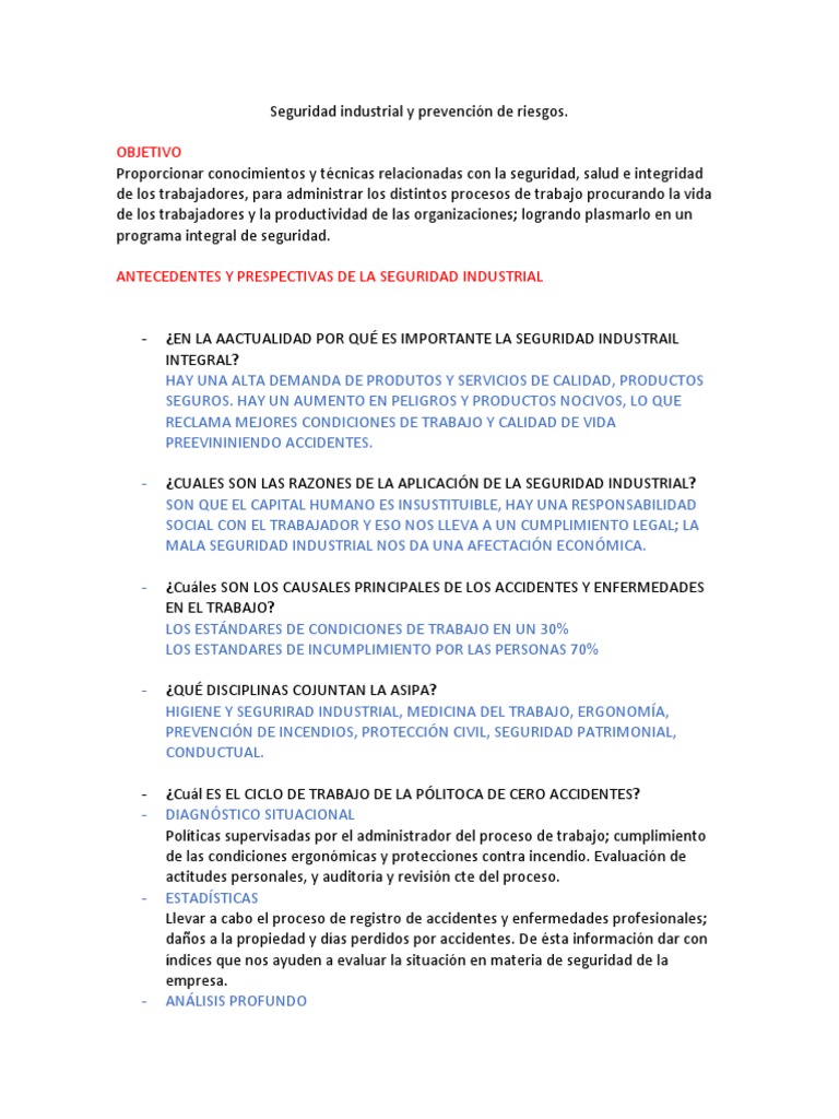 Seguridad Industrial y Prevención de Riesgos | PDF | Seguridad y salud ...