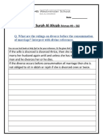 Worksheet - Surah Al Ahzab - Ruling On Divorce... Grade 11