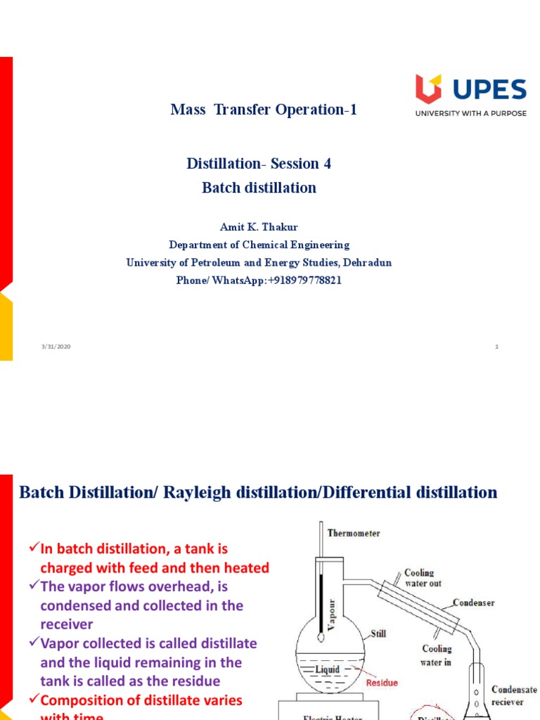 Batch Distillation and Rayleigh Equation | PDF | Distillation | Unit ...