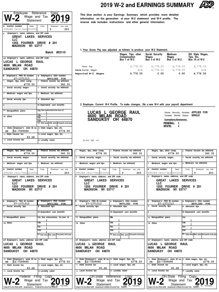 Lucas L George Raul 4600 Milan Road Sanduksy Oh 44870: Wage and Tax ...