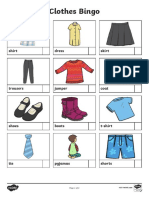 Clothes Themed Bingo List - For The Teacher
