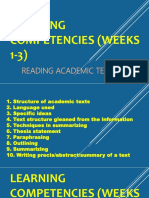 Learning Competencies (Weeks 1-3) : Reading Academic Texts