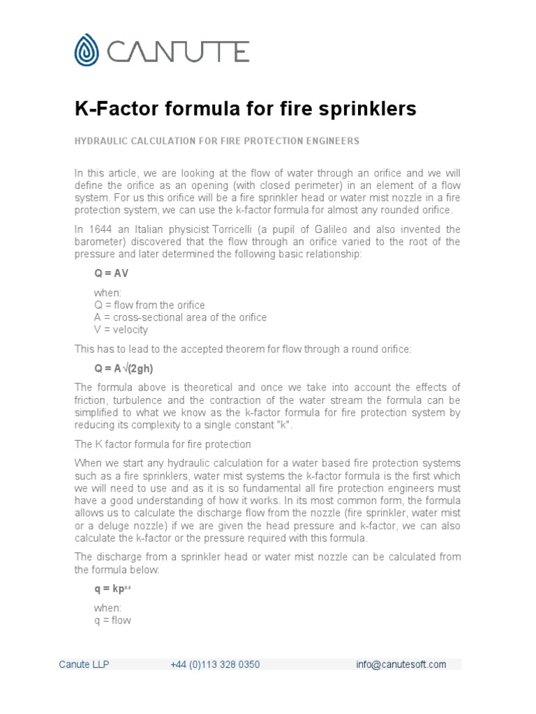 Canute K Factor Formula PDF Fire Sprinkler System Liquids
