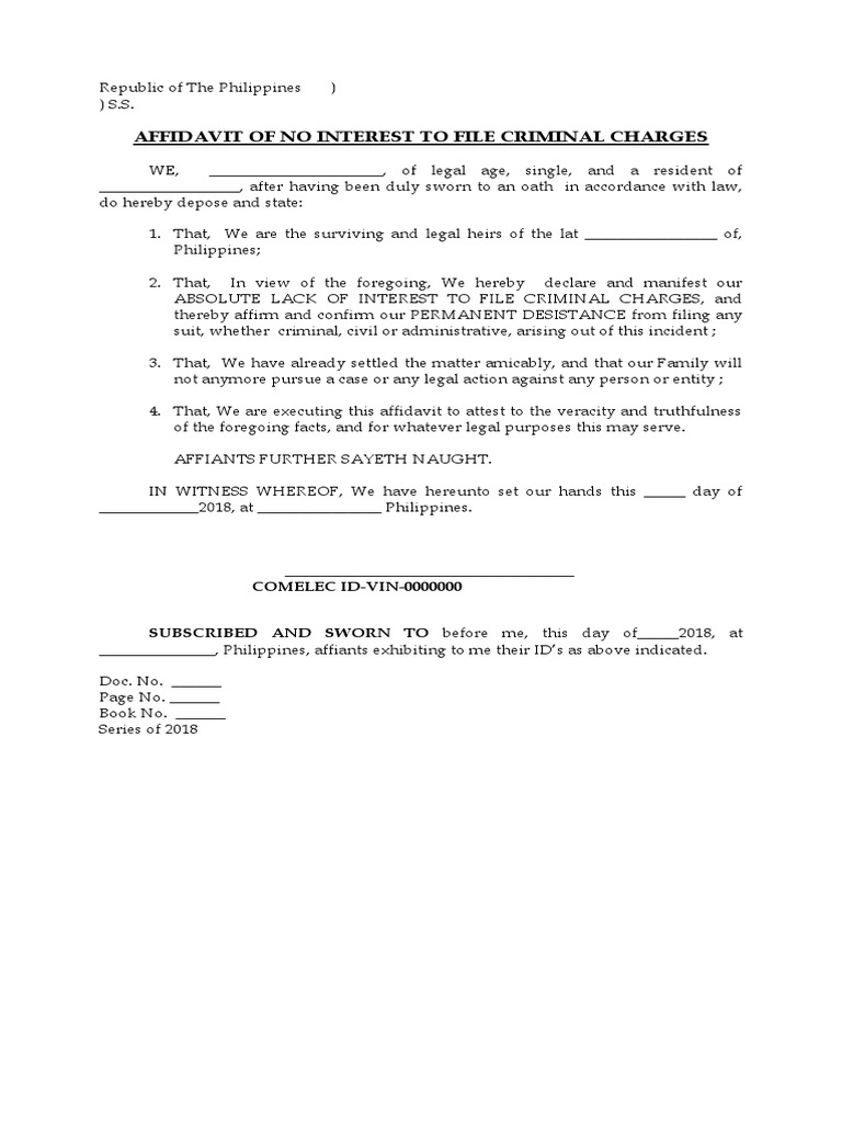 Affidavit of No Interest To File Criminal Charges | PDF
