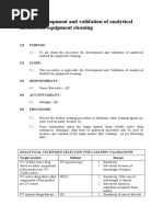 SOP of Development and Validation of Analytical Method For Equipment Cleaning