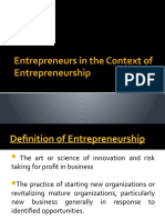 Entrepreneurs in the Context of Entrepreneurship