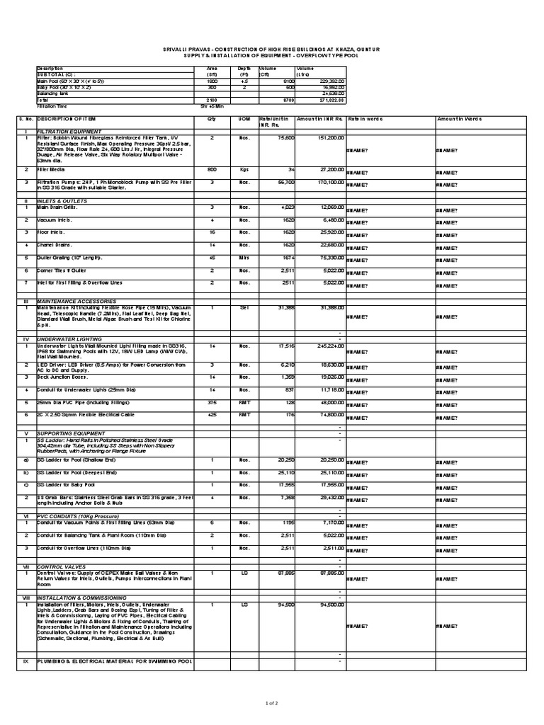 Swimming Pool Construction BOQ Details | PDF | Plumbing | Pipe (Fluid ...