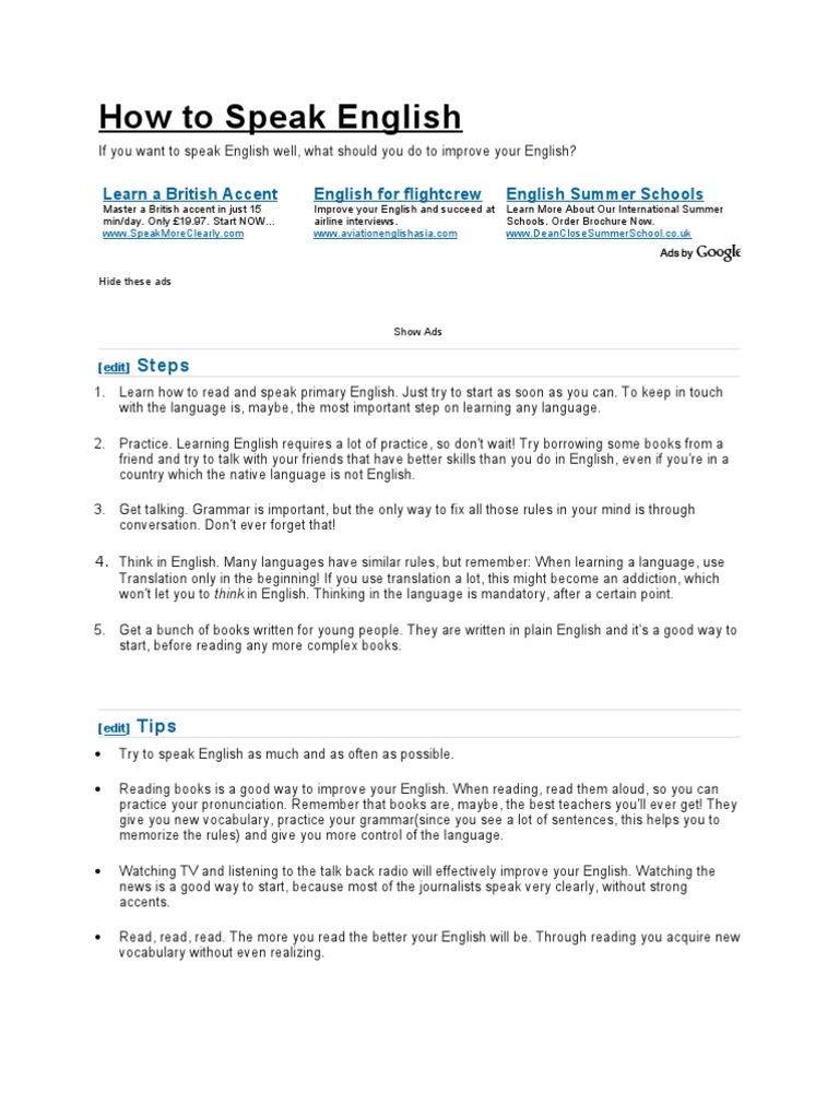 How To Speak English | PDF | English Language | Vocabulary