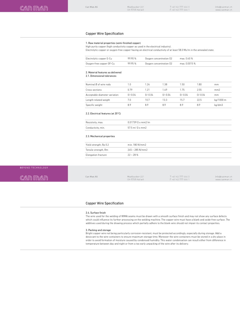 Copper Wire Specification | PDF | Technology & Engineering