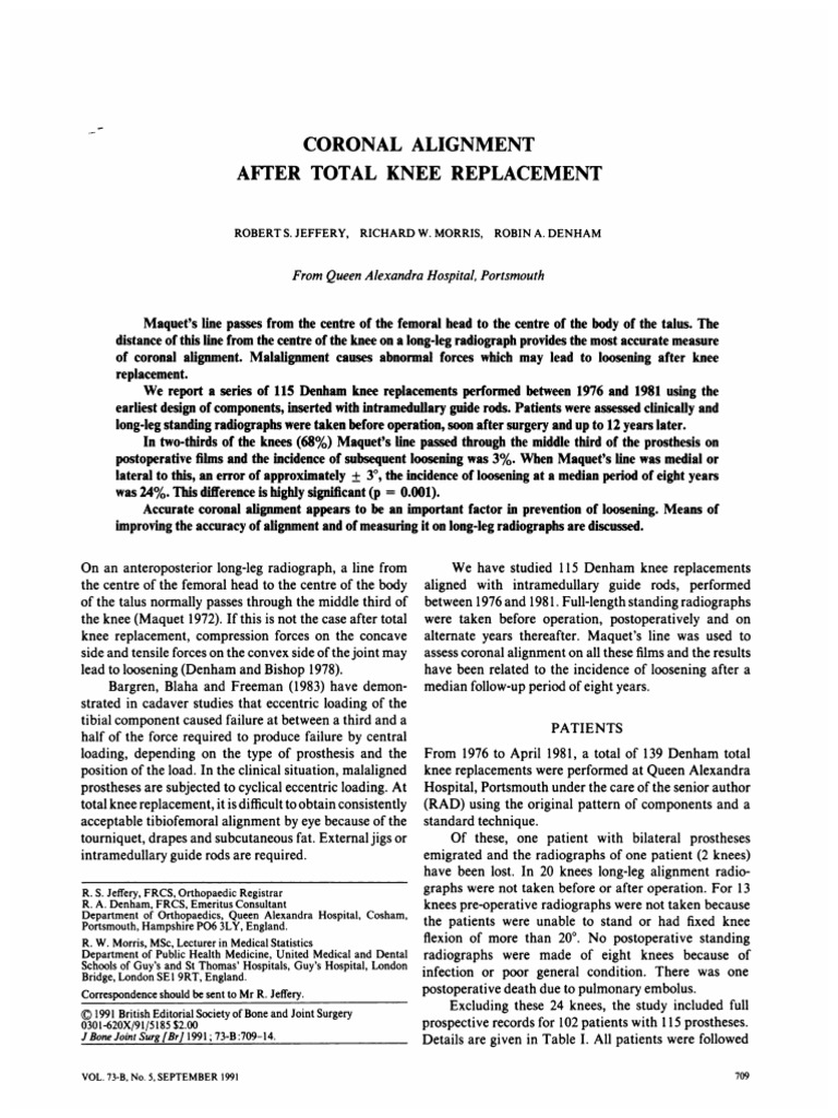 Coronal Alignment: After Total Knee Replacement | PDF | Knee ...