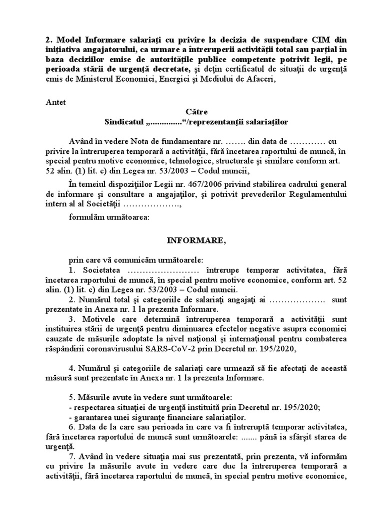 2 - Informare Salariati - Model | PDF