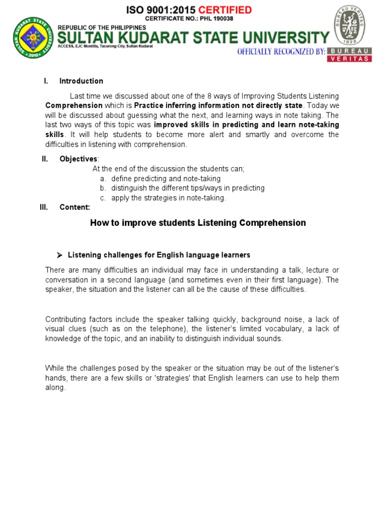 Enhancing Students' Listening Skills | PDF | Reading Comprehension ...