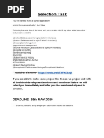 Selection Task: DEADLINE: 25th MAY 2020