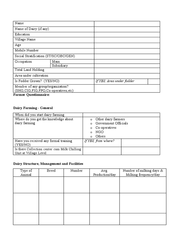 Milk and Milk Products Supply Chain Questionnaire PDF Dairy Milk