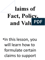 Claims of Fact, Policy, and Value