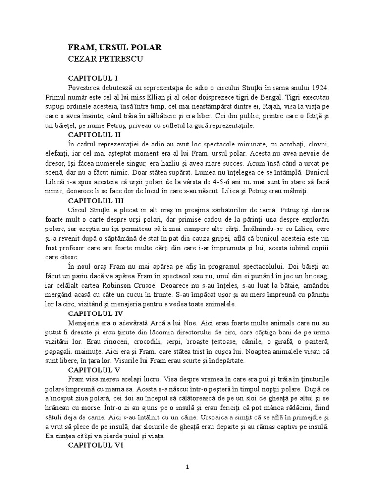 Rezumat Fram Ursul Polar Scurt Rezumat "Fram, Ursul Polar" | PDF