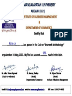 Certificate For Kiran C V For - Quiz On Research Methodology During COVID-19 Outbreak