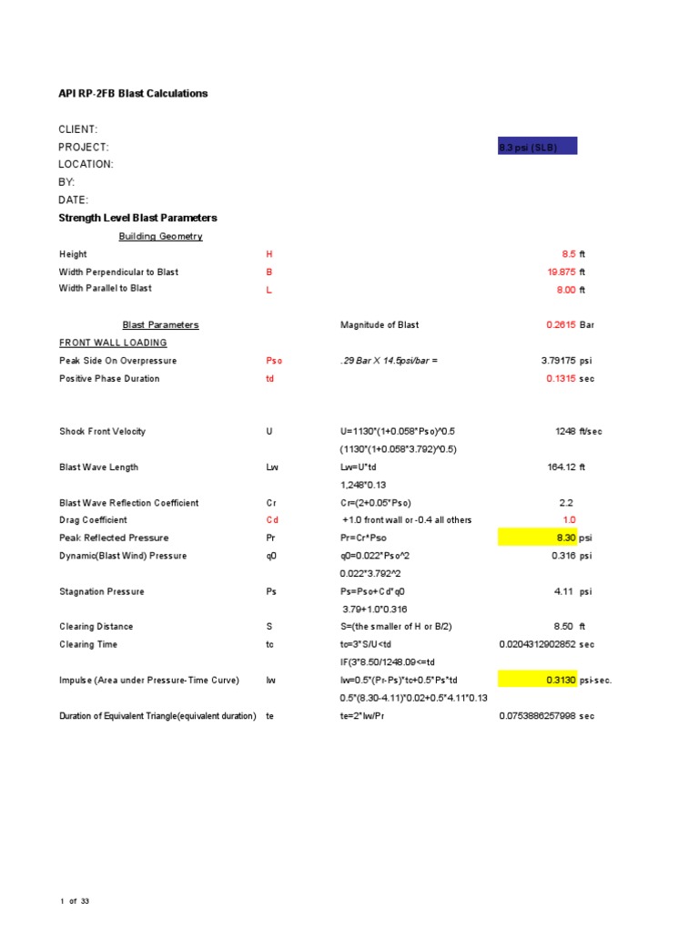 API RP-2FB Blast Load Calculations | PDF | Strength Of Materials | Bending