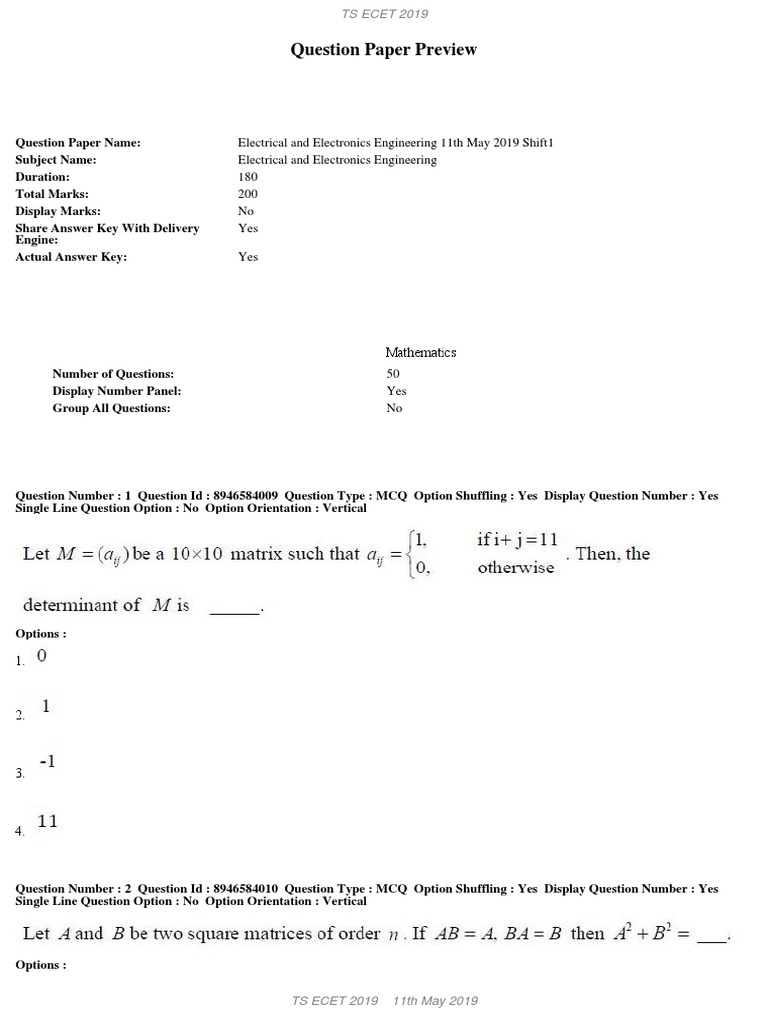TS ECET 2019 EEE Question Paper PDF | PDF | Electromagnetism ...
