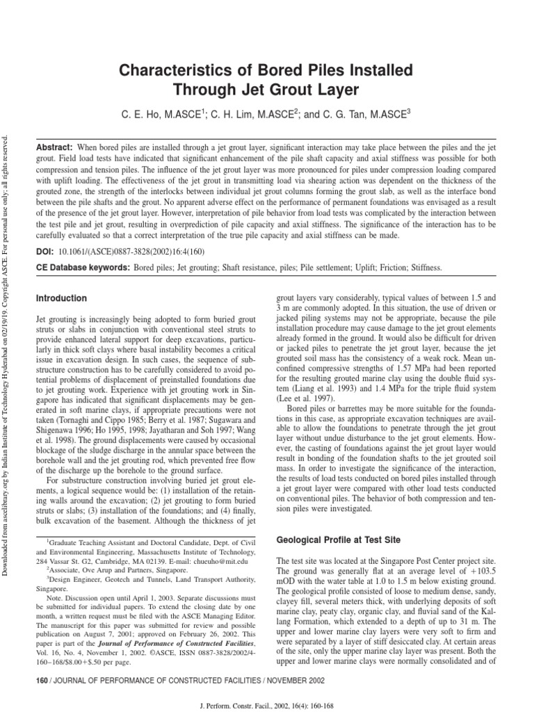 Characteristics of Bored Piles Installed Through Jet Grout Layer | PDF ...