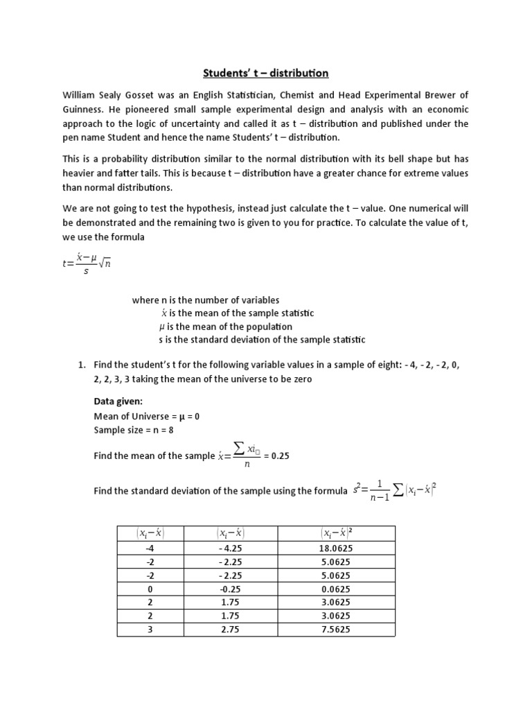 Calculating Student's t-Distribution Values | PDF | Research Methods ...