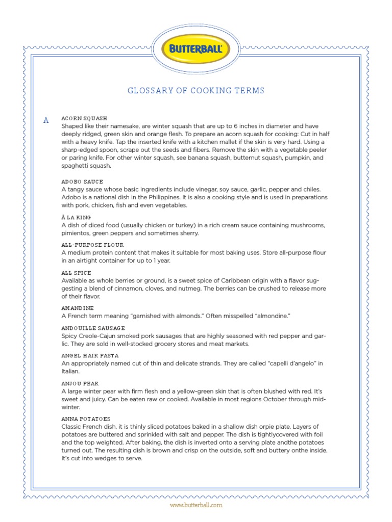 Glossary of Cooking Terms: Acorn Squash | PDF | Coriander | Fennel