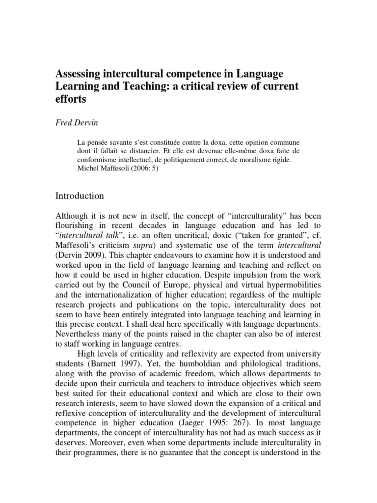 Assessing Intercultural Competence in Language Learning and Teaching ...