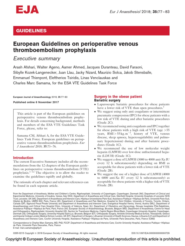 European Guidelines On Perioperative Venous.2 | PDF | Surgery | Anesthesia